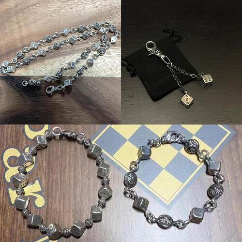 泰银十字架骰子手链朋克钥匙扣