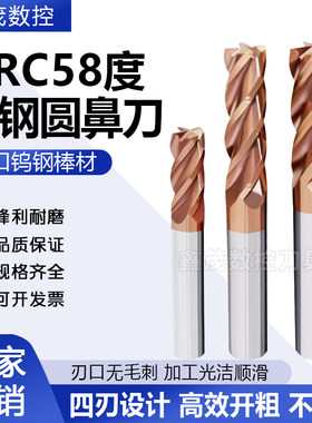 普锐克58度钨钢圆鼻铣刀4刃设计