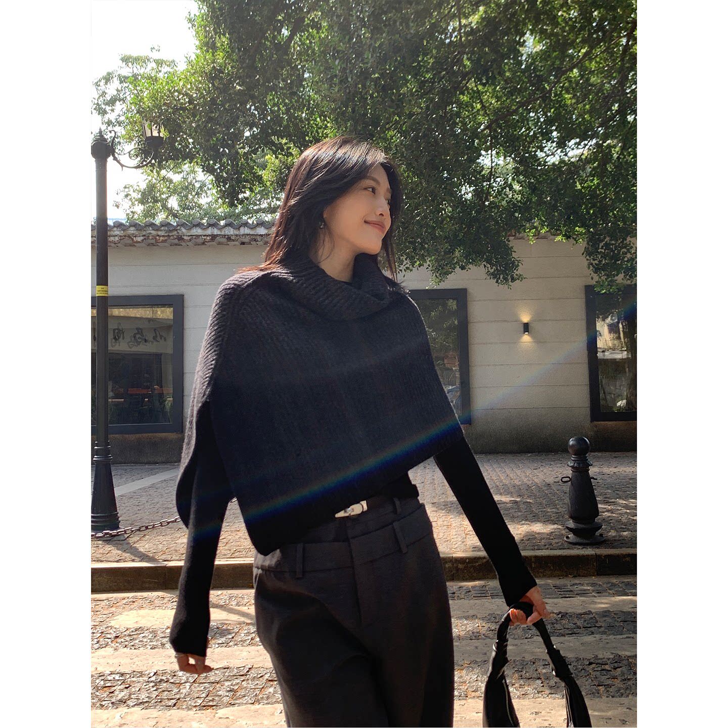 IAMJAM“秋冬披肩”摩登灰/奶油杏百搭叠穿羊毛针织显瘦保暖上衣