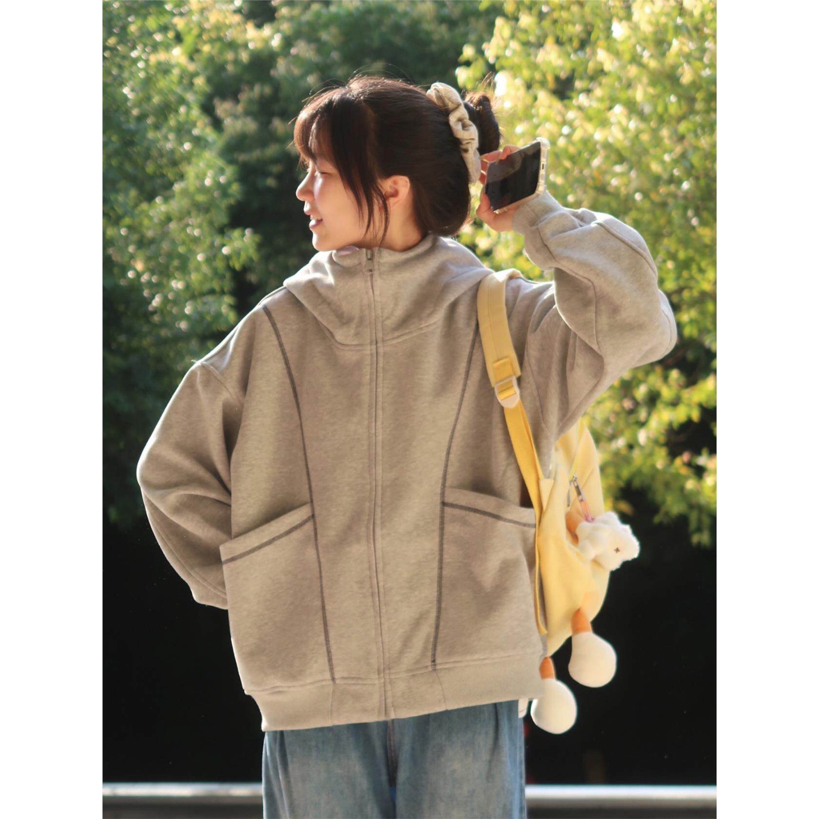 重磅拉炼开衫卫衣女小个子春秋季2025新款宽松休闲小众设计感上衣