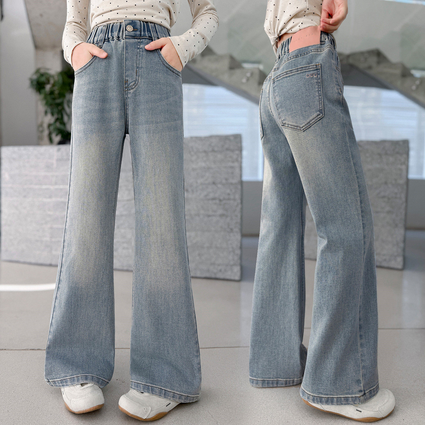 女童裤子牛仔喇叭裤春秋装2026新款中大童洋气弹力微喇裤休闲长裤