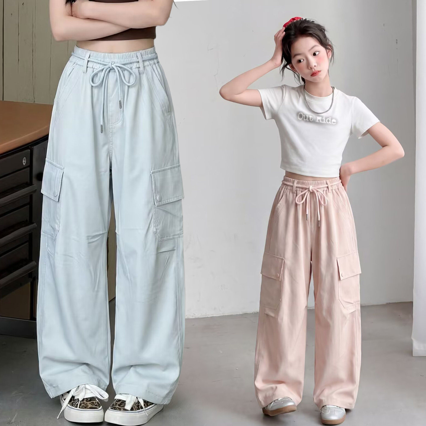 女童裤子休闲裤夏装2026新款中大童洋气宽松工装裤夏季冰丝防蚊裤
