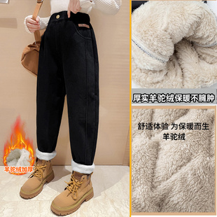 子牛仔裤 冬季 加绒加厚秋冬装 中大童洋气老爹裤 一条过冬 新款 女童裤