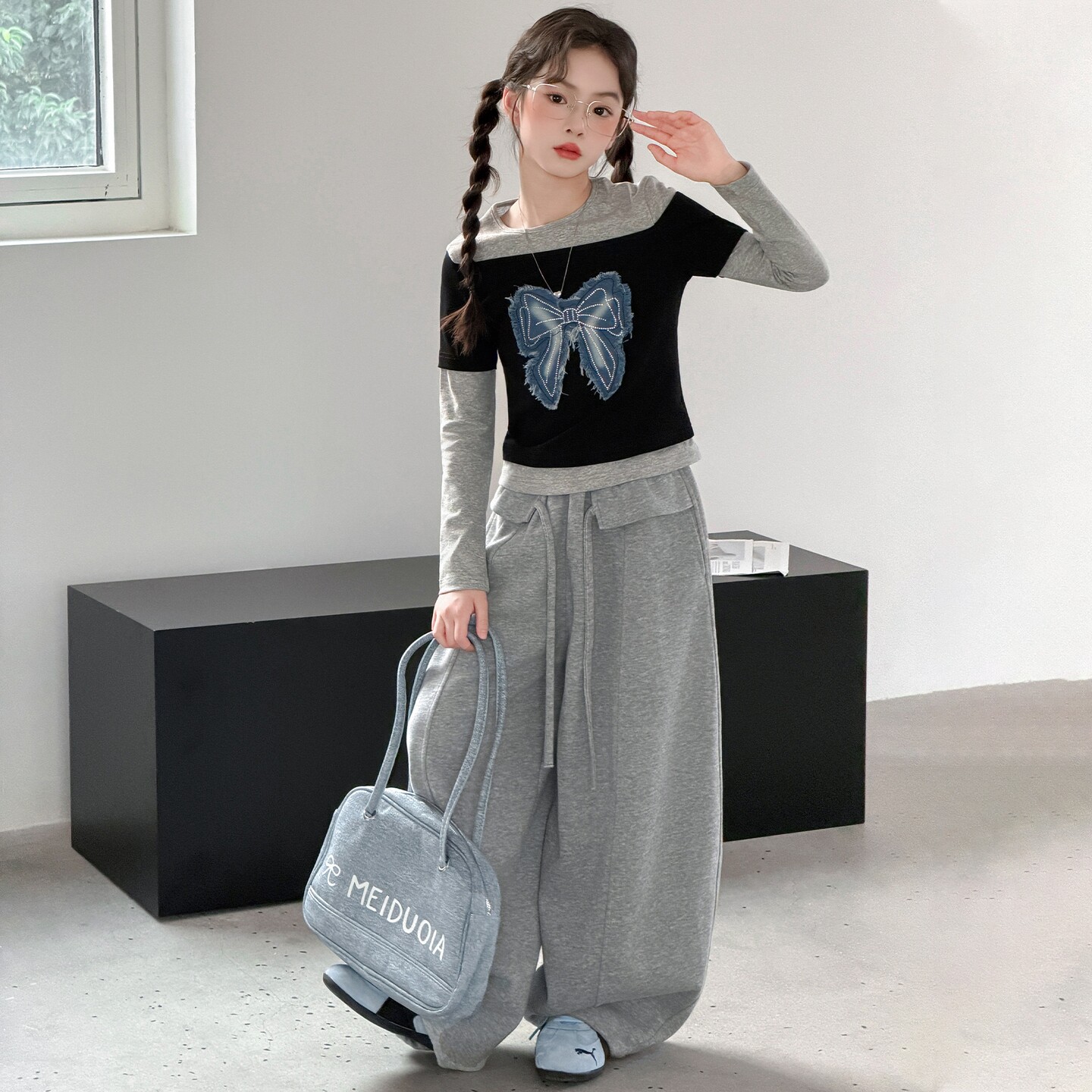 女童洋气打底衫休闲裤两件套运动