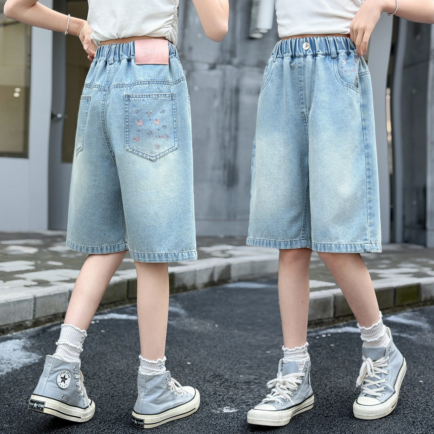 女童牛仔短裤夏装新款中大童休闲宽松中裤五分裤冰丝七分裤薄款