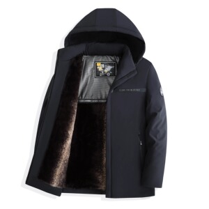 中老年爸爸装加绒加厚保暖棉服冬季新品时尚潮流保暖连帽可拆