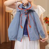 男女童连帽冲锋衣春秋新款 休闲洋气潮 格子防风连帽外套百搭夹克衫