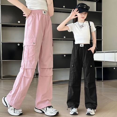 女童裤子2025新款春秋洋气直筒大童休闲阔腿裤夏季春天宽松工装裤