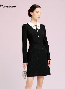 La Koradior拉珂蒂时尚春季新款气质双层领收腰洋装连衣裙长裙子