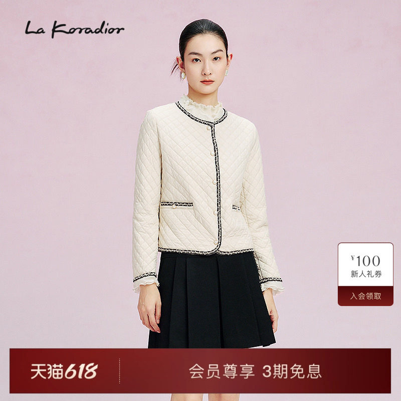 La Koradior拉珂蒂春季减龄新款法式香风纯色棉服短外套气质通勤