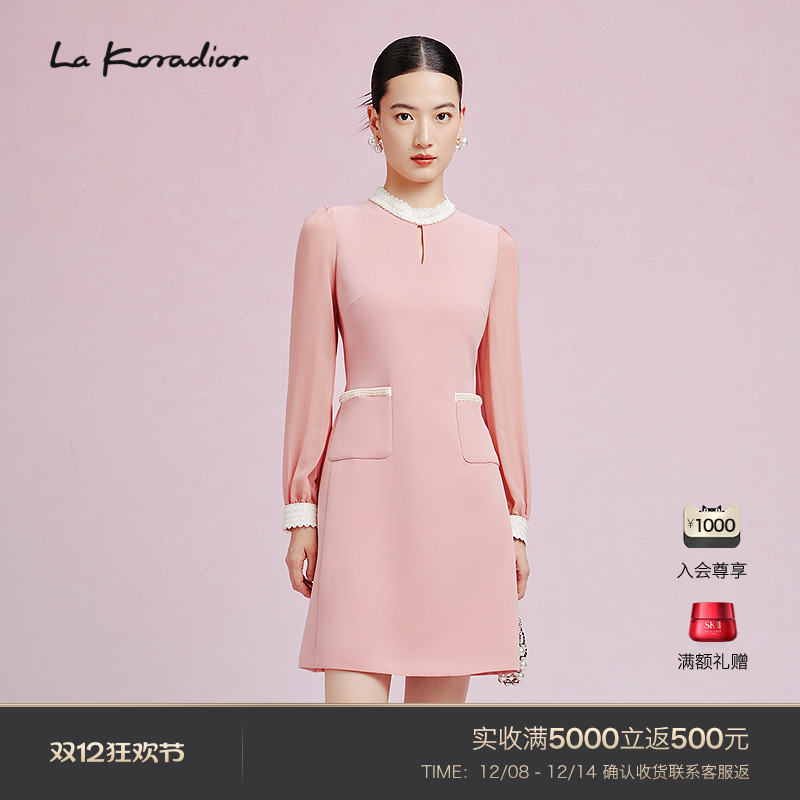 【进口三醋酸】La Koradior拉珂蒂春季早长袖连衣裙收腰长袖短裙