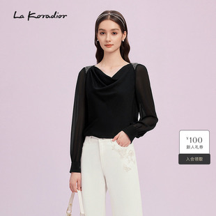 新款 通勤时尚 春季 法式 上衣女 钉珠气质小衫 Koradior拉珂蒂修身