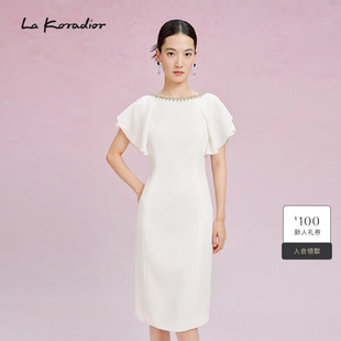 领口荷叶边袖 Koradior拉珂蒂夏季 子裙子连衣裙 精致社交
