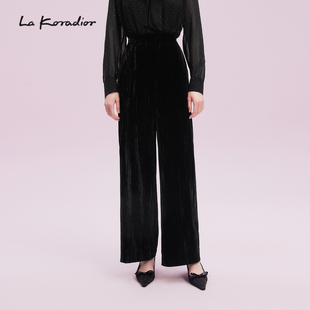 丝绒 肌理感高腰直筒阔腿裤 秋新款 女 Koradior拉珂蒂时尚