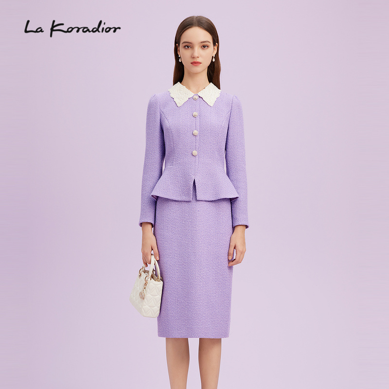 La Koradior拉珂蒂商场同款时尚新款法式香风气质假两件连衣裙女