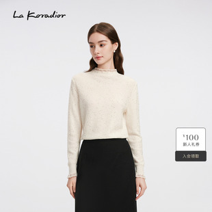 Koradior拉珂蒂女秋冬新款 柔雅气质木耳边亮片针织衫 羊绒