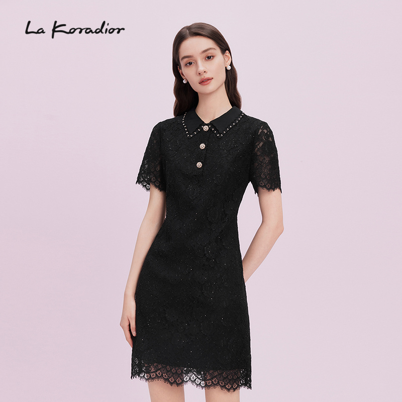 La Koradior拉珂蒂2025商场同款新款花卉蕾丝钉珠时尚连衣裙女