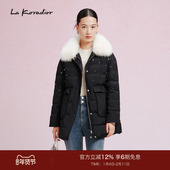 鹅绒外套女 狐狸毛领羽绒服中长款 Koradior拉珂蒂修身 通勤时尚
