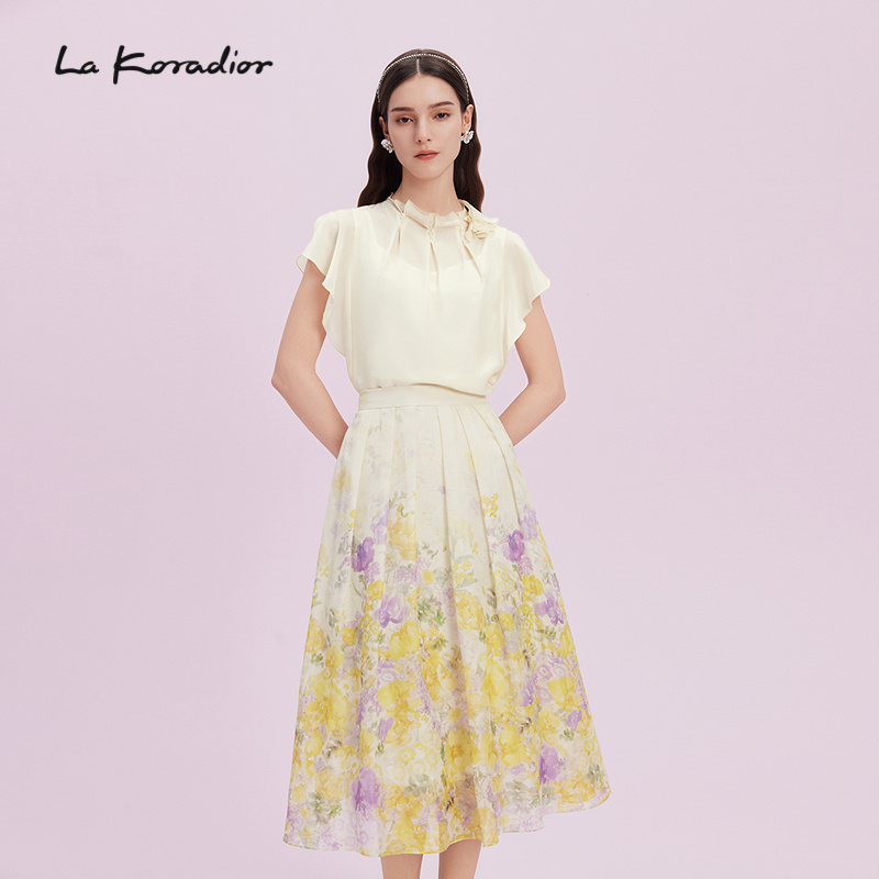 La Koradior拉珂蒂优雅2025夏季商场同款新款荷叶边桑蚕丝小衫女