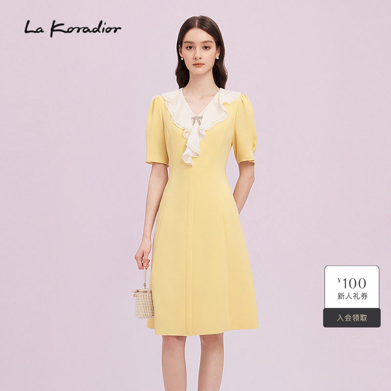 【进口三醋酸】La Koradior拉珂蒂商场同款2025新法式洋装连衣裙图片