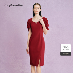 气质收腰显瘦过膝中长裙 连衣裙女夏新款 Koradior拉珂蒂时尚