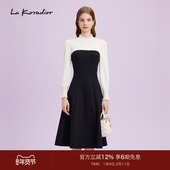 Koradior拉珂蒂商场同款 时尚 新款 高腰法式 钉珠气质礼服连衣裙