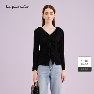 Koradior拉珂蒂商场同款 法式 钉珠黑色针织毛衫 女 秋季 羊毛