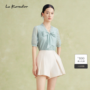 商场同款 洋气小衫 蝴蝶结蕾丝打底衫 上衣 Koradior拉珂蒂夏季