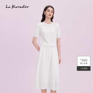 烫钻格纹提花针织小衫 新款 女 Koradior拉珂蒂优雅2025商场同款