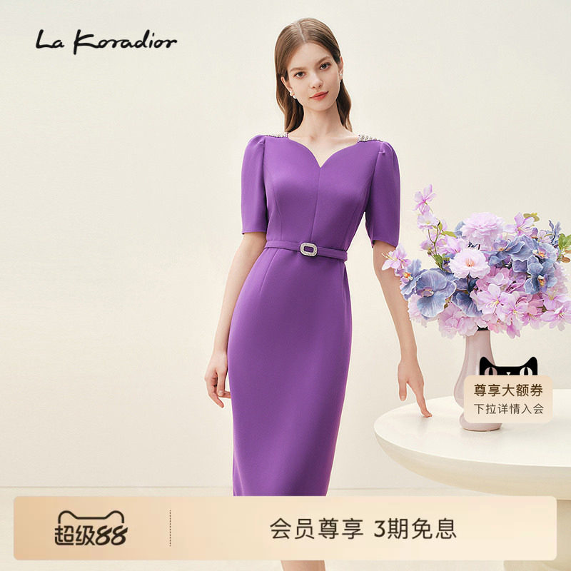 【进口三醋酸】La Koradior拉珂蒂商场同款连衣裙收腰一步长裙子图片