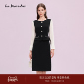 v领连衣裙长裙 Koradior拉珂蒂假两件拼接长袖 进口三醋酸