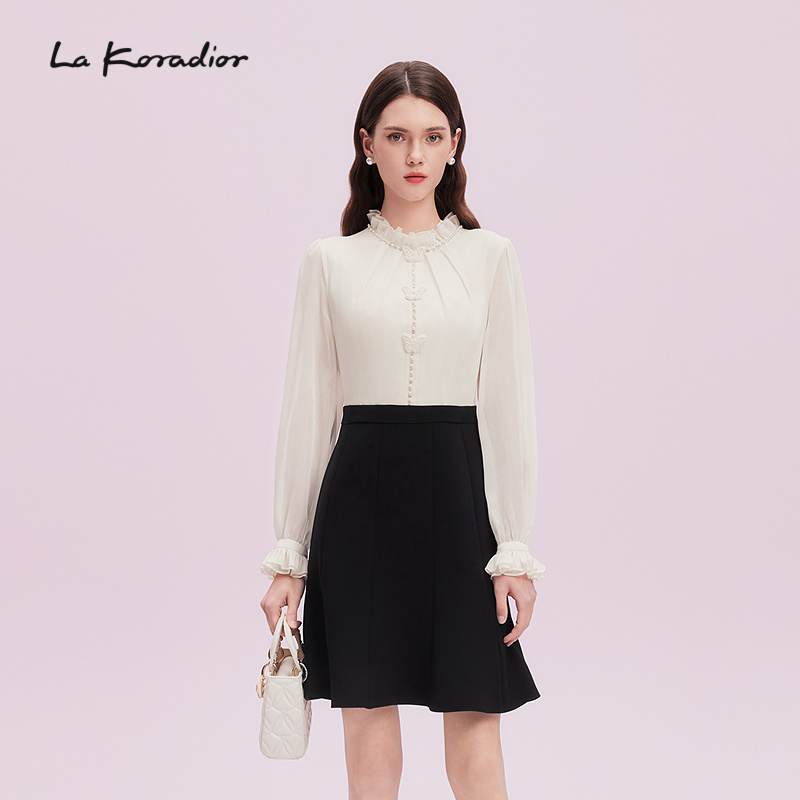 【精致社交】La Koradior拉珂蒂气质女修身亮丝雪纺收腰连衣裙