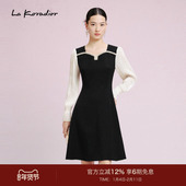 Koradior拉珂蒂通勤秋新款 气质显瘦时尚 拼接中长款 长袖 连衣裙