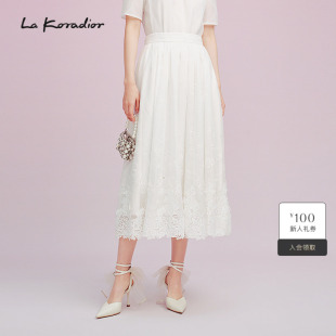 新款 气质半身裙女2025夏季 白色伞裙 koradior拉珂蒂拼接修身