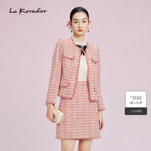 圆领法式 通勤新款 香风编织外套短上衣女 Koradior拉珂蒂春季