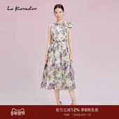 Lakoradior拉珂蒂女夏季 新款 100桑蚕丝蝴蝶兰印花优雅丝绸连衣裙