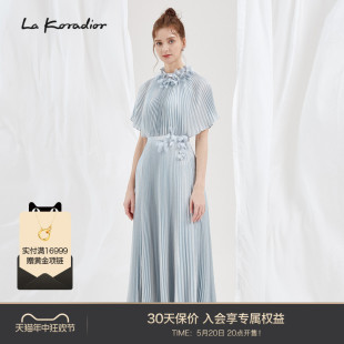 Koradior拉珂蒂轻奢气质华丽钉珠绣花礼服女夏新款 百褶连衣裙