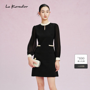 蕾丝边圆领修身 Koradior拉珂蒂春季 短裙连衣裙 进口三醋酸