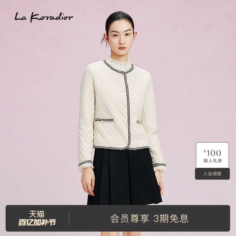 La Koradior拉珂蒂春季减龄新款法式香风纯色棉服短外套气质通勤