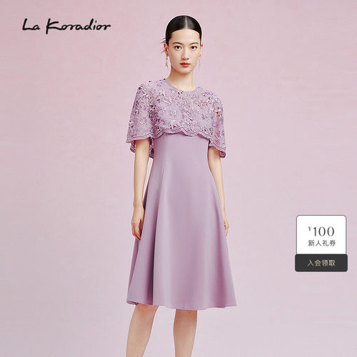 【重工珠绣】La Koradior拉珂蒂气质无袖蕾丝斗篷洋装裙连衣裙