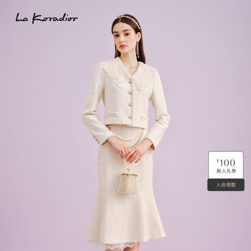 La Koradior拉珂蒂商场同款时尚秋季法式香风短款外套气质修身女