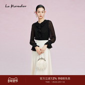 黑色气质长袖 打底外穿上衣 Koradior拉珂蒂春季 新款 桑蚕丝