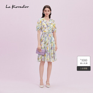 100桑蚕丝印花真丝连衣裙女 Koradior拉珂蒂显瘦2025商场同款
