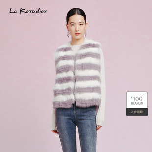 撞色皮草马甲裘皮气质短外套 通勤优雅时尚 Koradior拉珂蒂修身