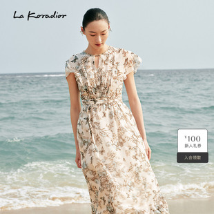 Lakoradior拉珂蒂2025气质丝绸连衣裙印花礼服裙 重磅真丝