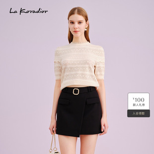 精致社交 通勤短袖 蕾丝针织衫 上衣 Koradior拉珂蒂商场同款