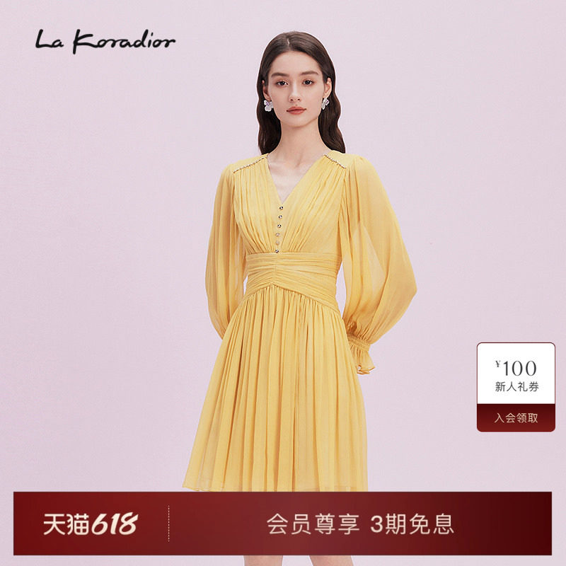 La Koradior拉珂蒂2025夏季100桑蚕丝真丝收腰优雅气质法式连衣裙