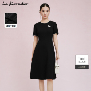 新款 Koradior拉珂蒂夏季 三醋酸钉珠小黑裙连衣裙女 商场同款