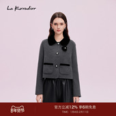 羊毛 Koradior拉珂蒂通勤秋新款 丝绒娃娃领减龄短款 呢外套