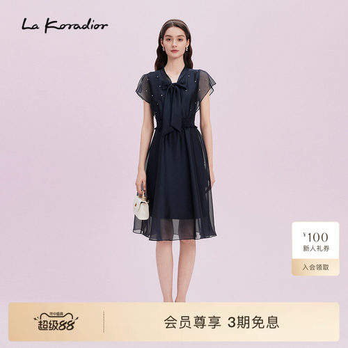La Koradior拉珂蒂通勤2025商场同款新款法式蝴蝶结系带连衣裙女